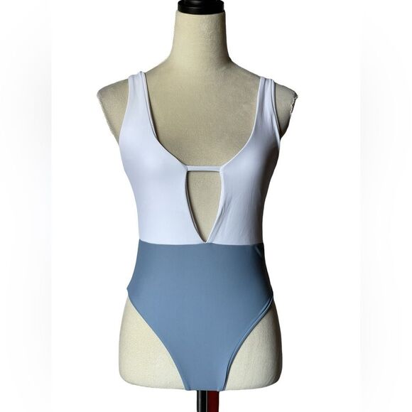 SHEIN Blue & White Color Block One Piece Bathing Suit (Medium) - Picture 5 of 10